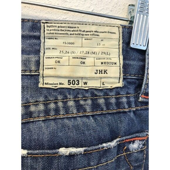 Button Denim Women Indigo M Cut Off Shorts Distressed Pockets - Picture 6 of 9